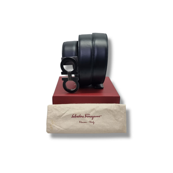 Salvatore Ferragamo Belt Reversible Gancini Buckle  Calfskin Leather Black Hw (Black/Brown)