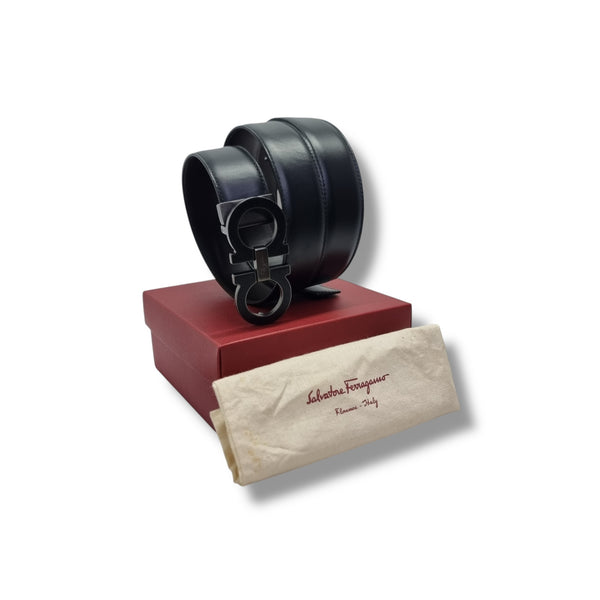 Salvatore Ferragamo Belt Reversible Gancini Buckle  Calfskin Leather Black Hw (Black/Brown)