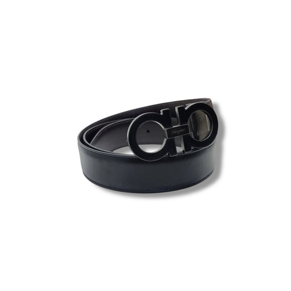 Salvatore Ferragamo Belt Reversible Gancini Buckle  Calfskin Leather Black Hw (Black/Brown)