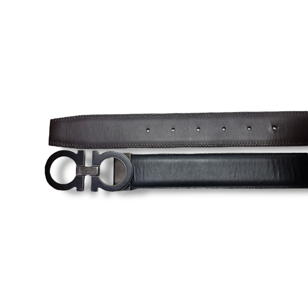 Salvatore Ferragamo Belt Reversible Gancini Buckle  Calfskin Leather Black Hw (Black/Brown)