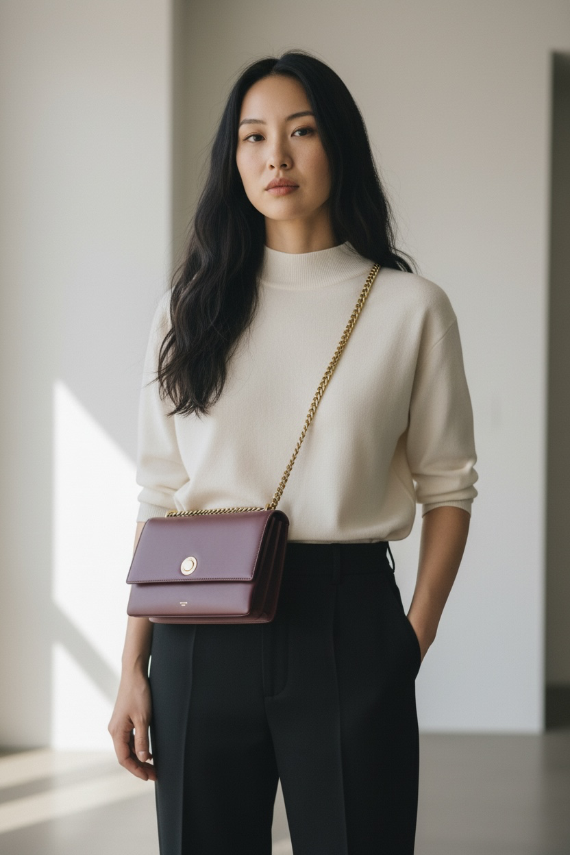 Celine Coin Flap Leather Sling Bag Ghw (Burgundy)