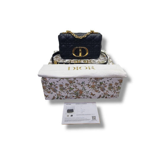 Christian Dior Caro Small Supple Cannage Calfskin Crossbody Ghw (Black)