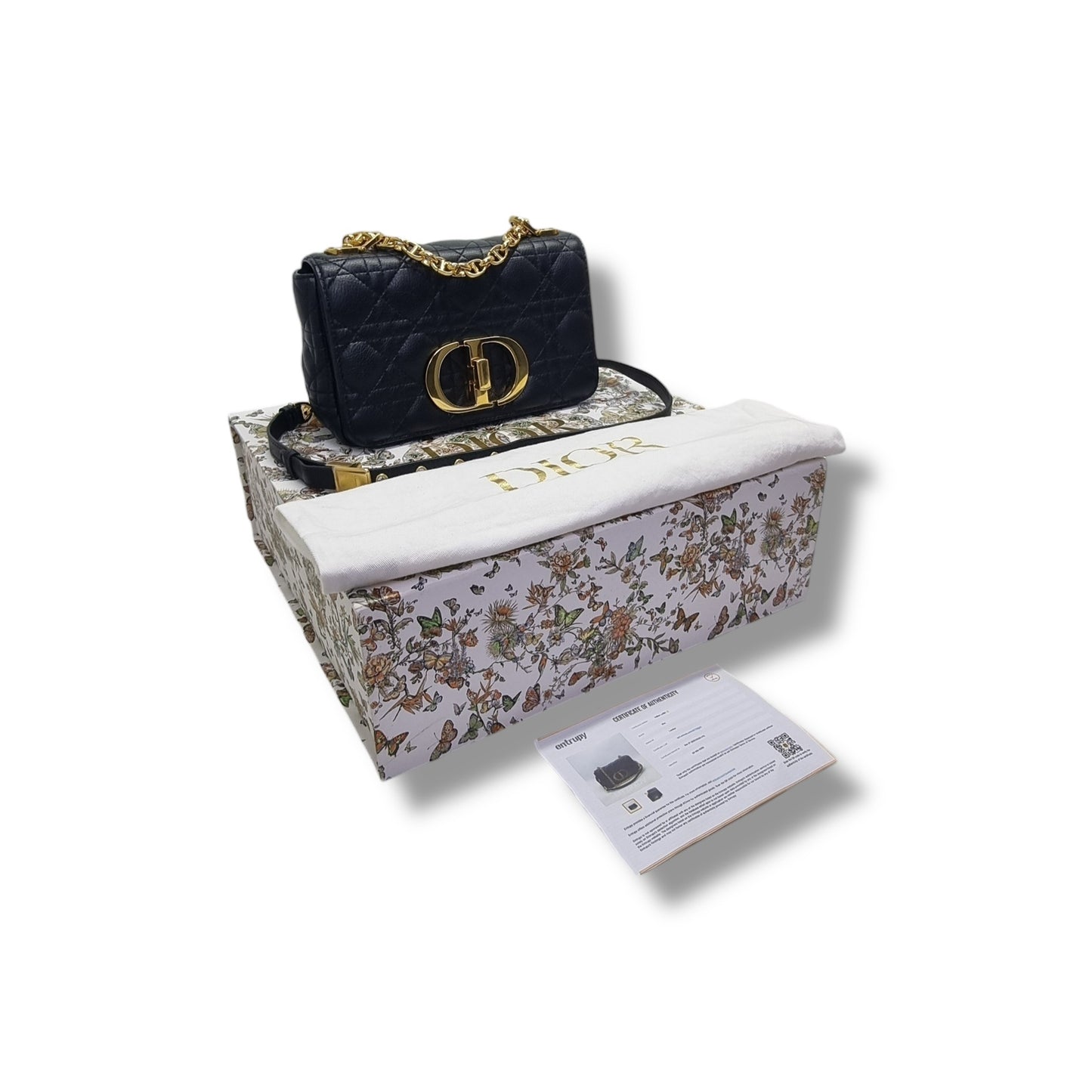 Christian Dior Caro Small Supple Cannage Calfskin Crossbody Ghw (Black)