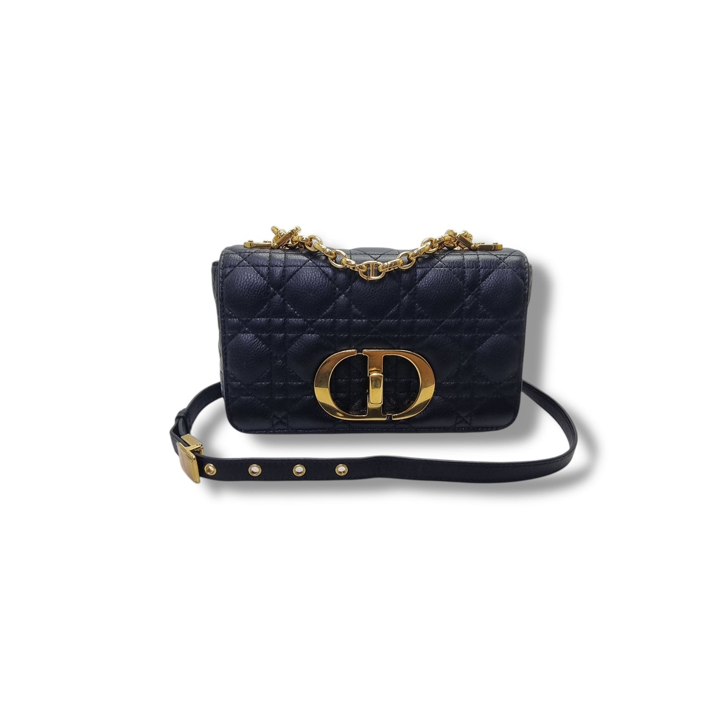 Christian Dior Caro Small Supple Cannage Calfskin Crossbody Ghw (Black)