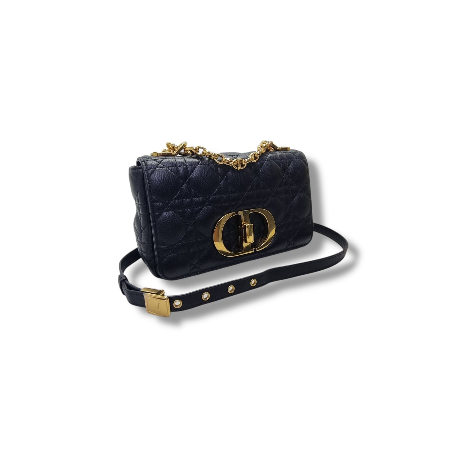 Christian Dior Caro Small Supple Cannage Calfskin Crossbody Ghw (Black)