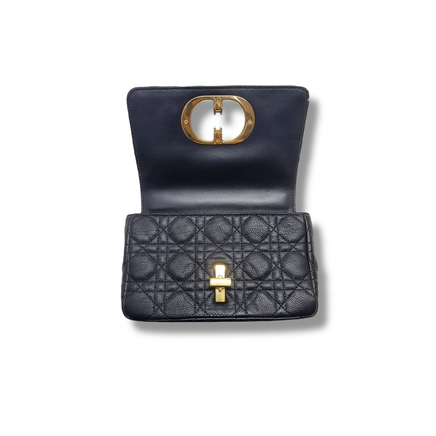 Christian Dior Caro Small Supple Cannage Calfskin Crossbody Ghw (Black)