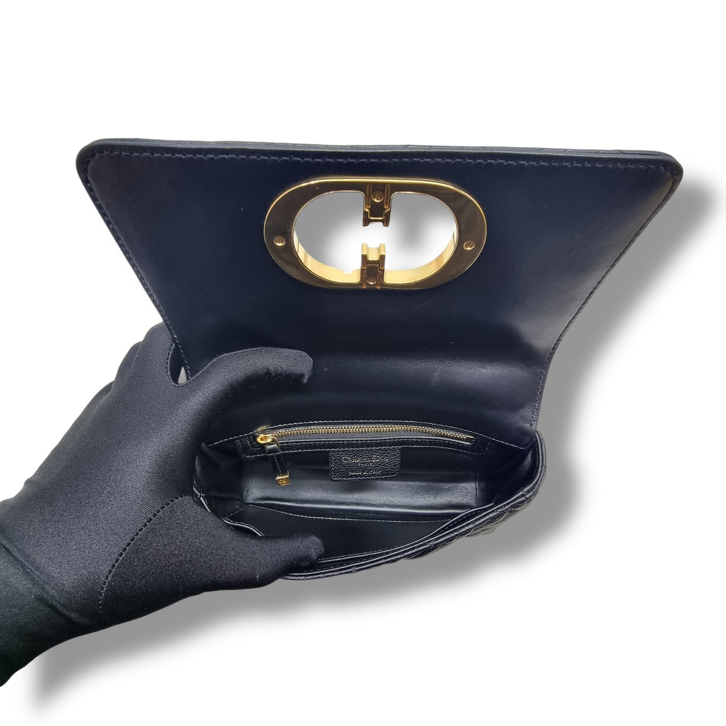 Christian Dior Caro Small Supple Cannage Calfskin Crossbody Ghw (Black)