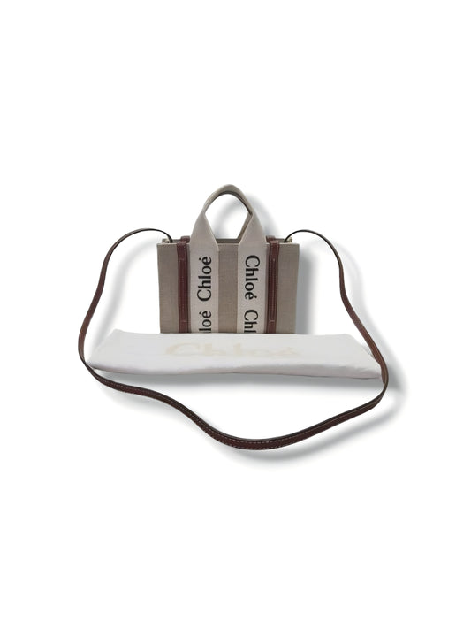 Chloe Mini Woody Tote Bag In Linen (Brown)