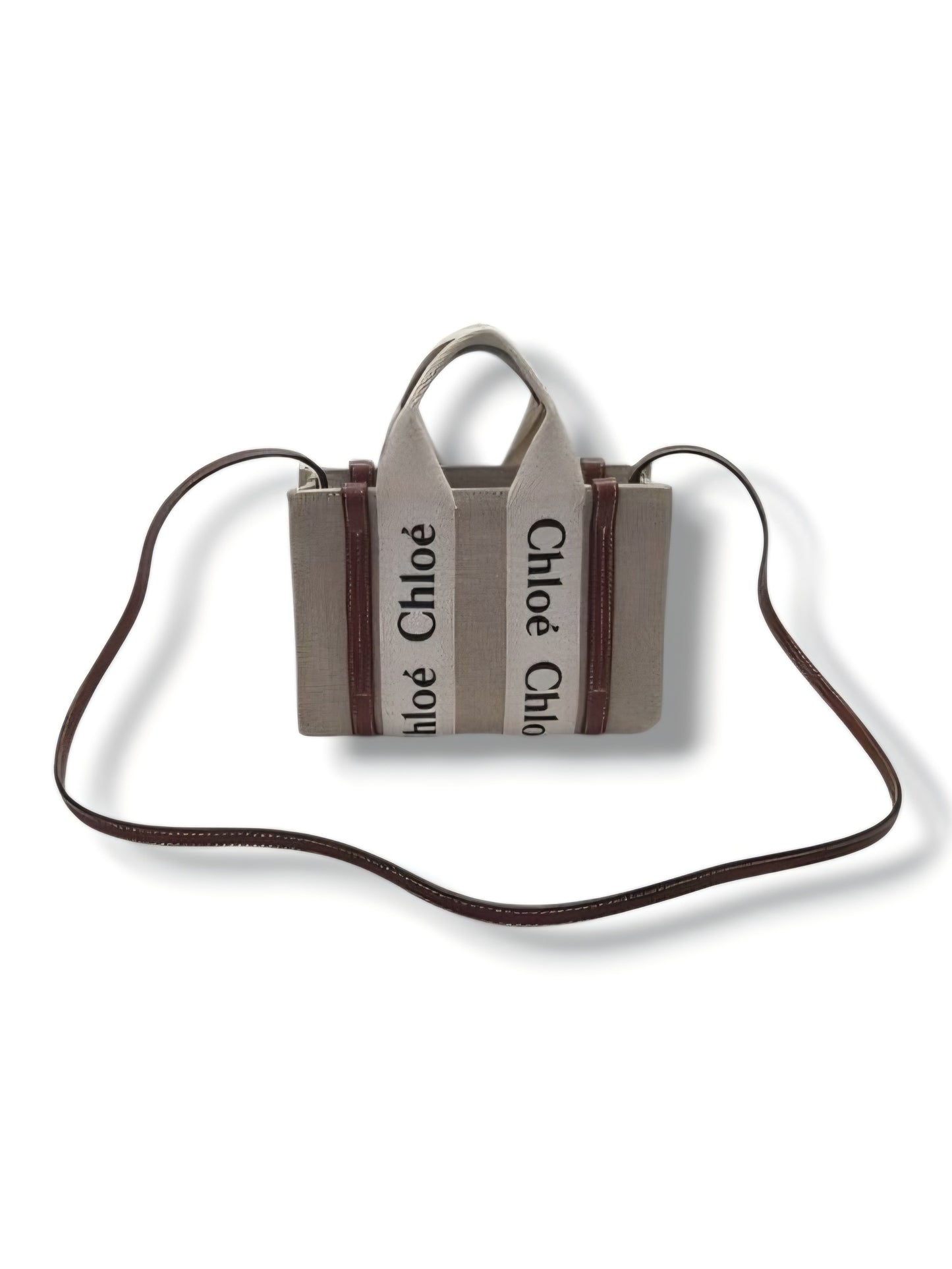 Chloe Mini Woody Tote Bag In Linen (Brown)