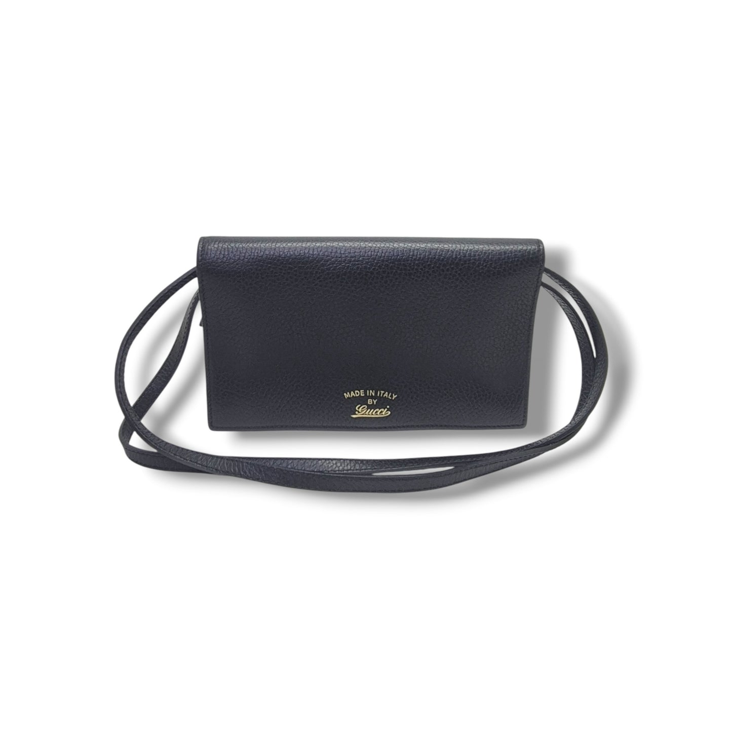 Gucci Swing Wallet On Strap Pebbled Leather Ghw (Black)