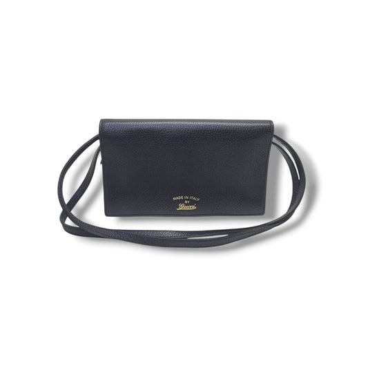 Gucci Swing Wallet On Strap Pebbled Leather Ghw (Black)