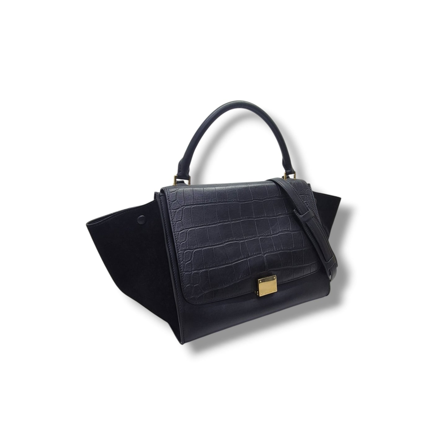 Celine Trapeze Medium Crocodile Embossed Tote Bag Ghw (Black)