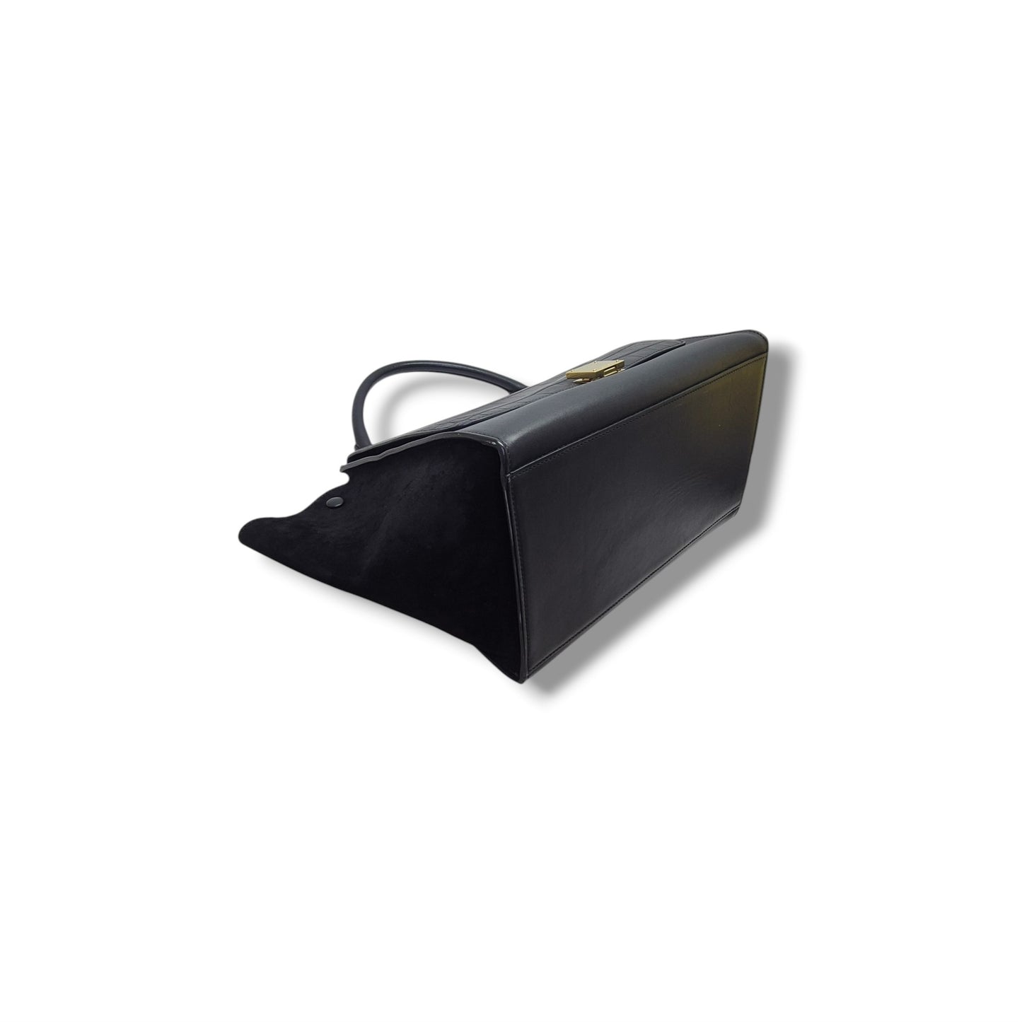 Celine Trapeze Medium Crocodile Embossed Tote Bag Ghw (Black)