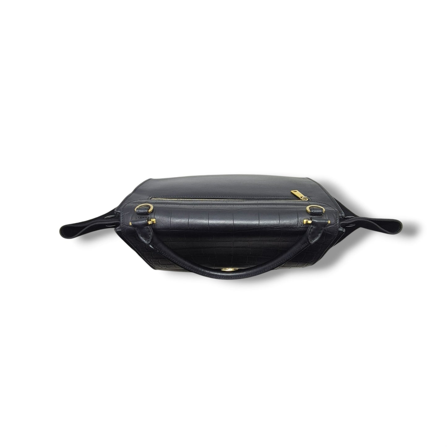 Celine Trapeze Medium Crocodile Embossed Tote Bag Ghw (Black)