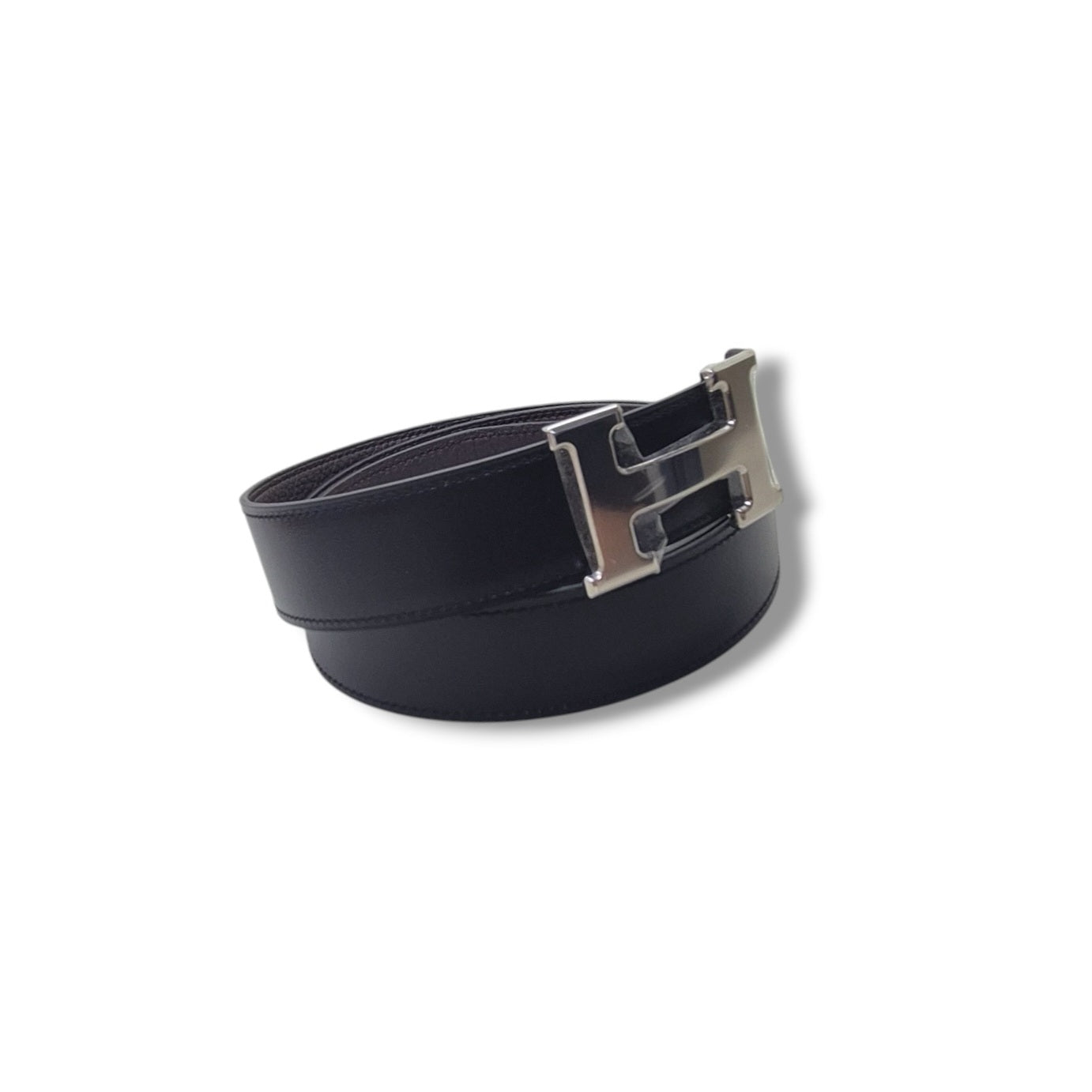 Hermes H Buckle Reversible Leather Belt Phw (Black/Brown)