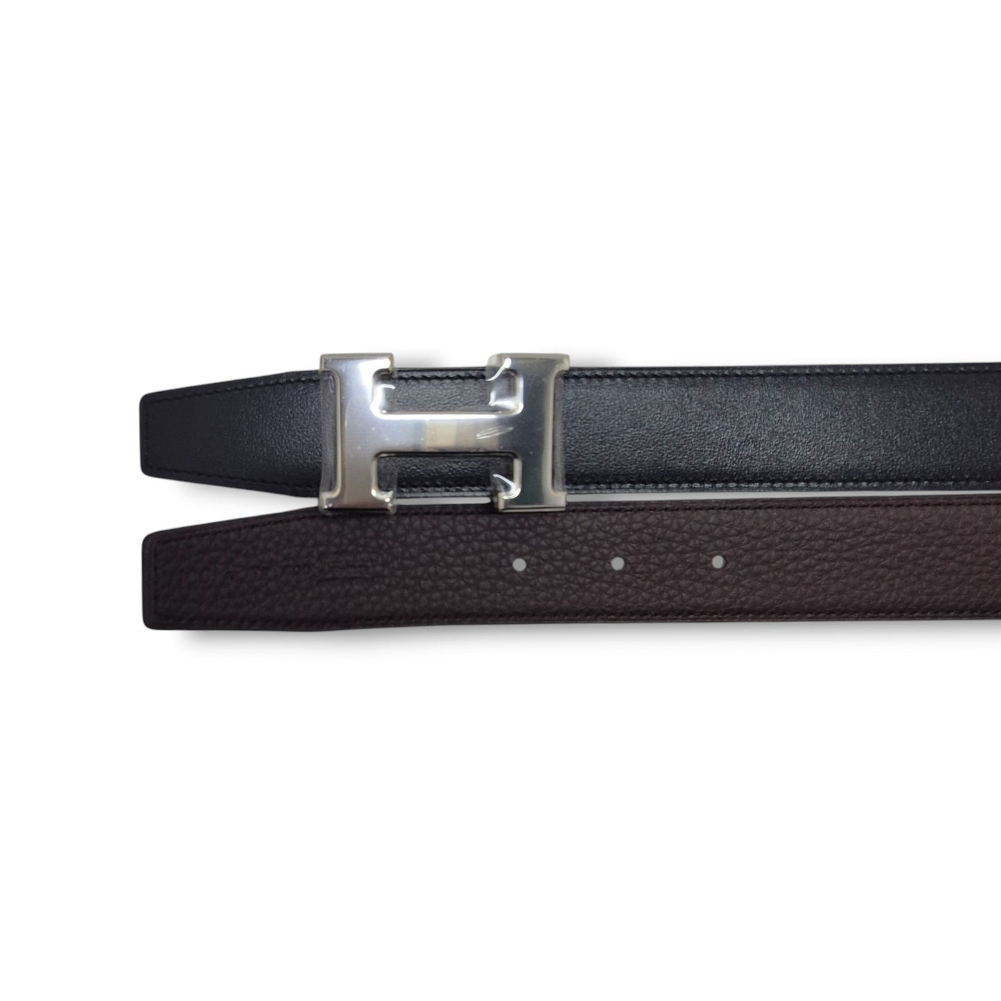 Hermes H Buckle Reversible Leather Belt Phw (Black/Brown)