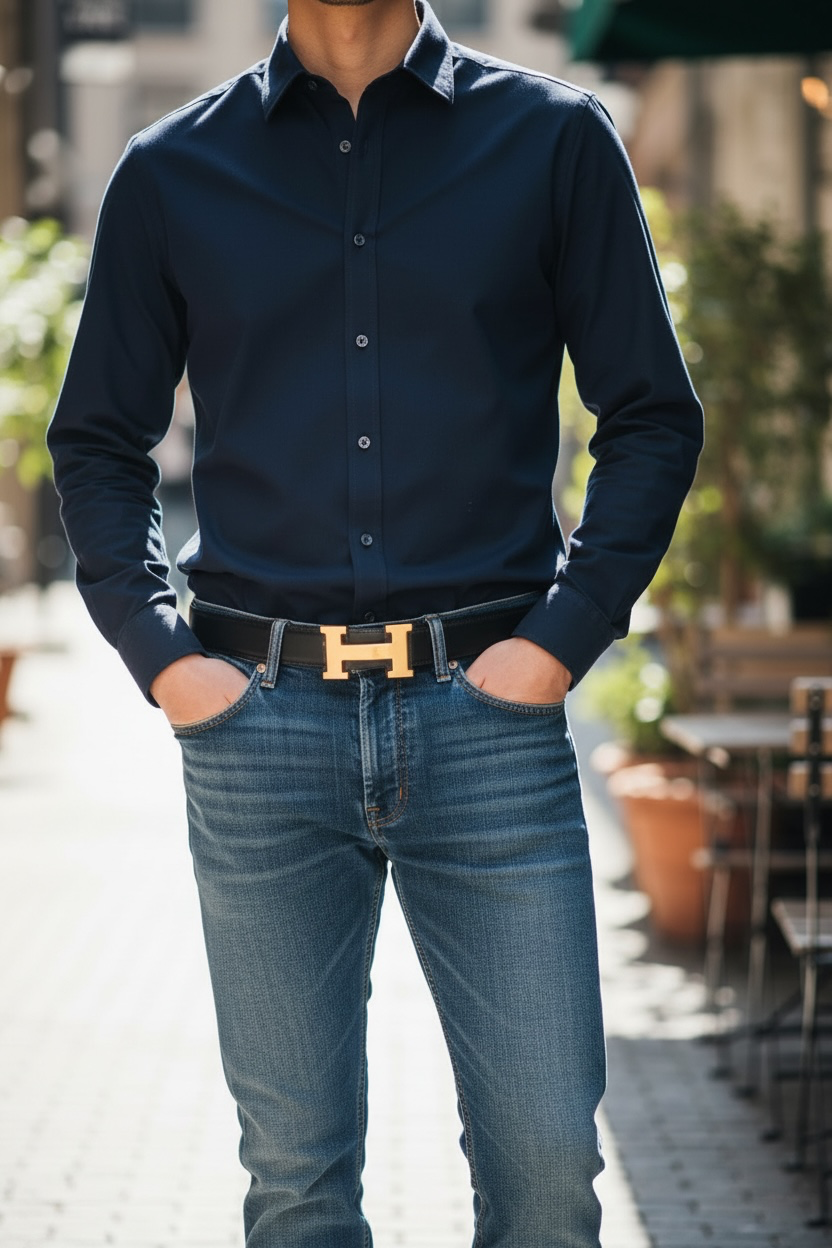 Hermes H Buckle Reversible Leather Belt Ghw (Black/Brown)