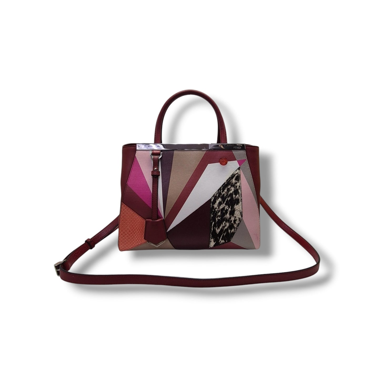 Fendi 2 Jour Geometrico Petite Leather Tote Ghw (Multicolour Red)