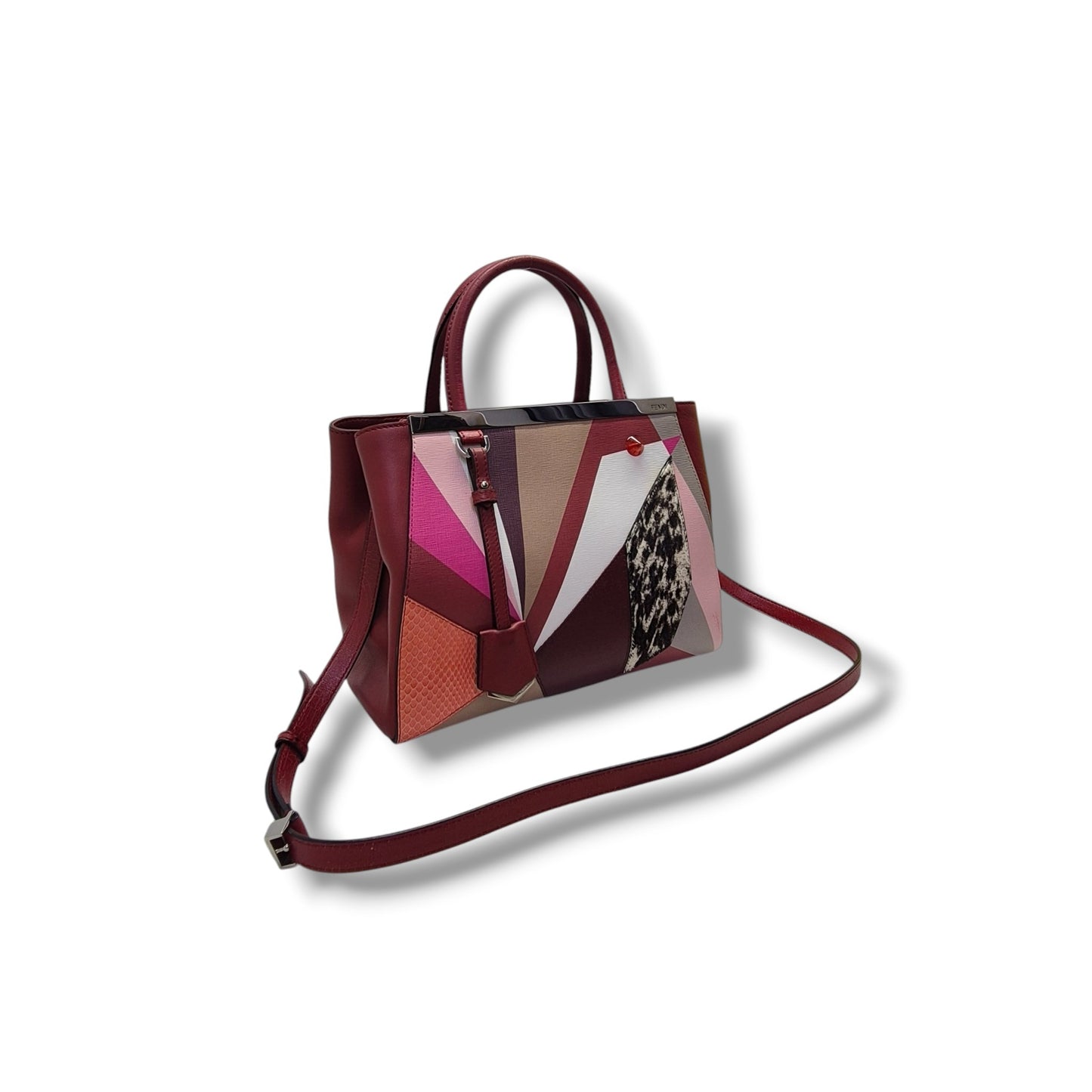 Fendi 2 Jour Geometrico Petite Leather Tote Ghw (Multicolour Red)