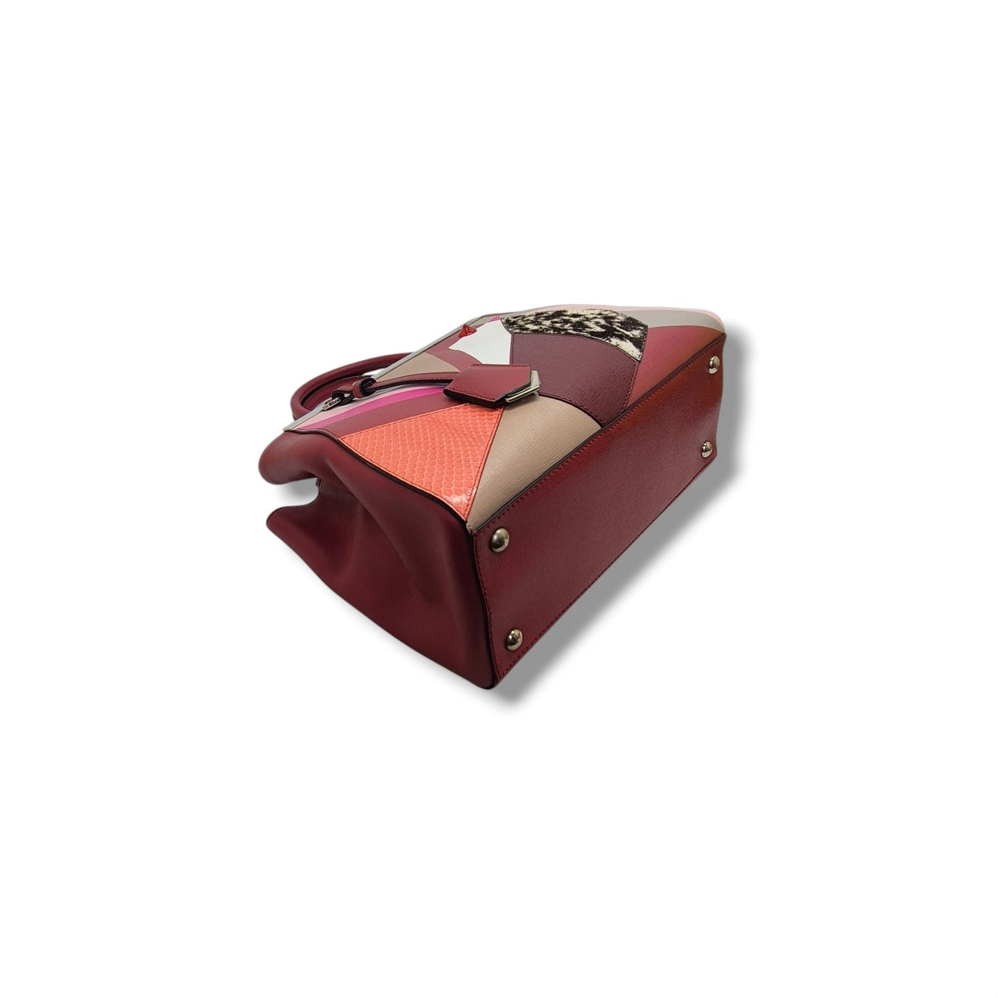 Fendi 2 Jour Geometrico Petite Leather Tote Ghw (Multicolour Red)