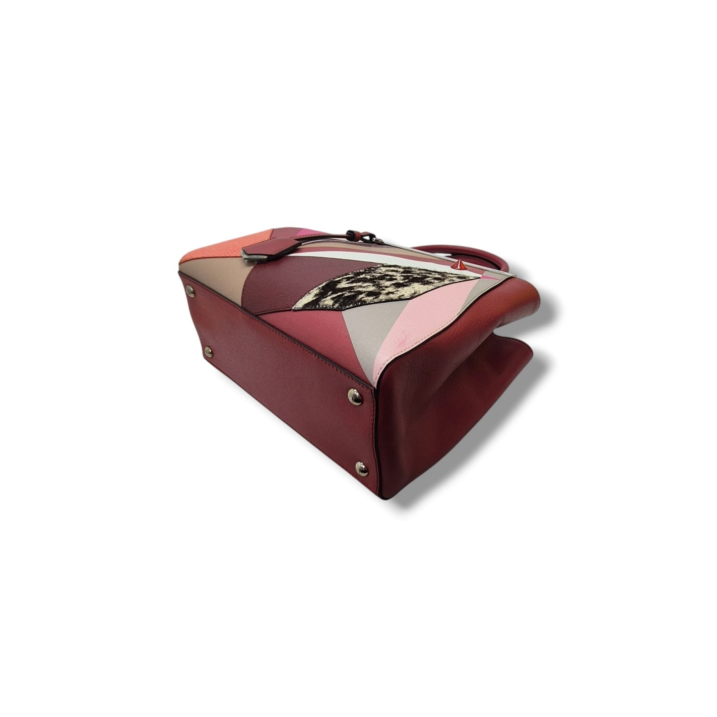 Fendi 2 Jour Geometrico Petite Leather Tote Ghw (Multicolour Red)