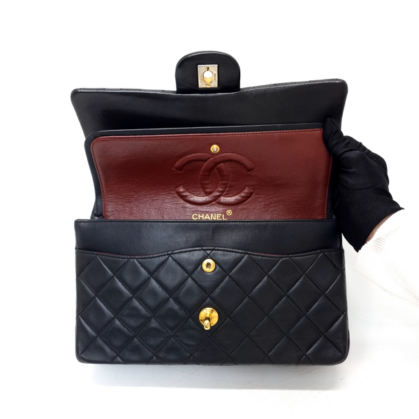 Chanel Vintage Classic Medium Double Flap Vintage Lambskin Ghw (Black)