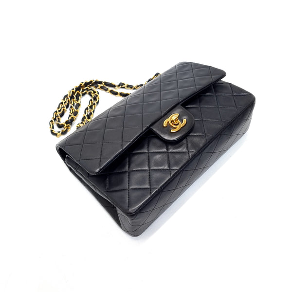 Chanel Vintage Classic Medium Double Flap Vintage Lambskin Ghw (Black)