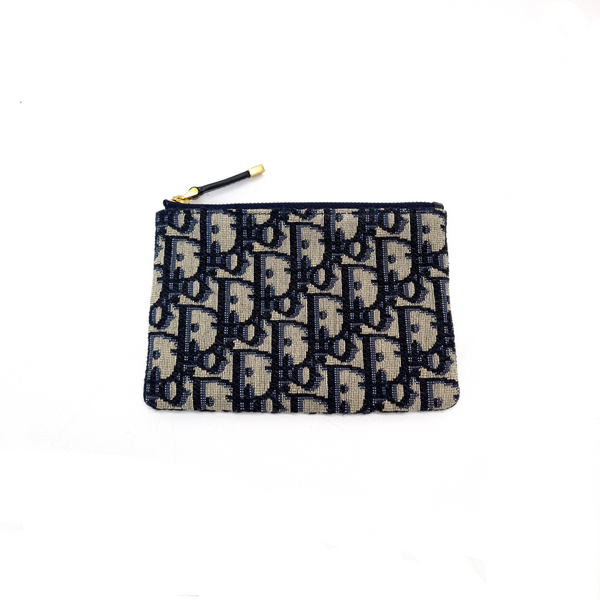 Christian Dior Zip Pouch Small Blue Oblique Dior Jacquard Ghw
