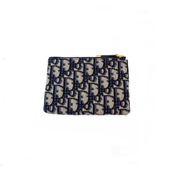 Christian Dior Zip Pouch Small Blue Oblique Dior Jacquard Ghw