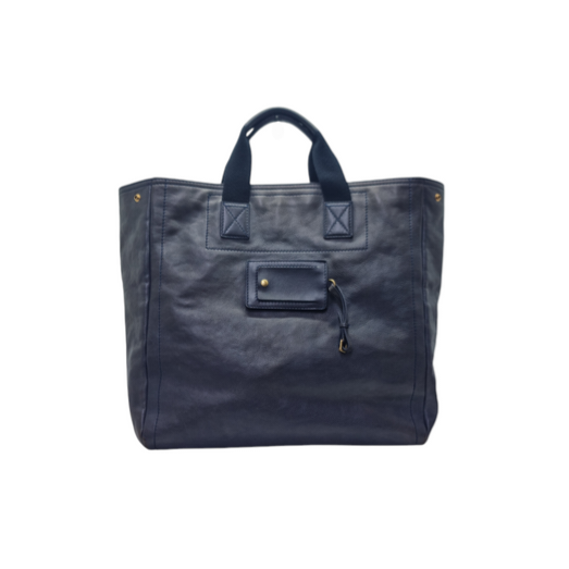 YSL Schwarz Leather Document Bag Ghw (Navy Blue)