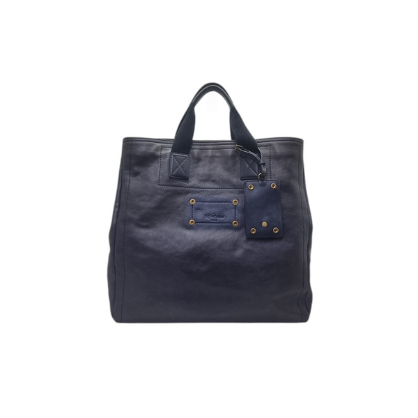 YSL Schwarz Leather Document Bag Ghw (Navy Blue)