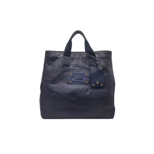 YSL Schwarz Leather Document Bag Ghw (Navy Blue)