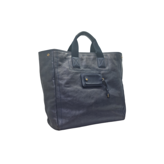 YSL Schwarz Leather Document Bag Ghw (Navy Blue)