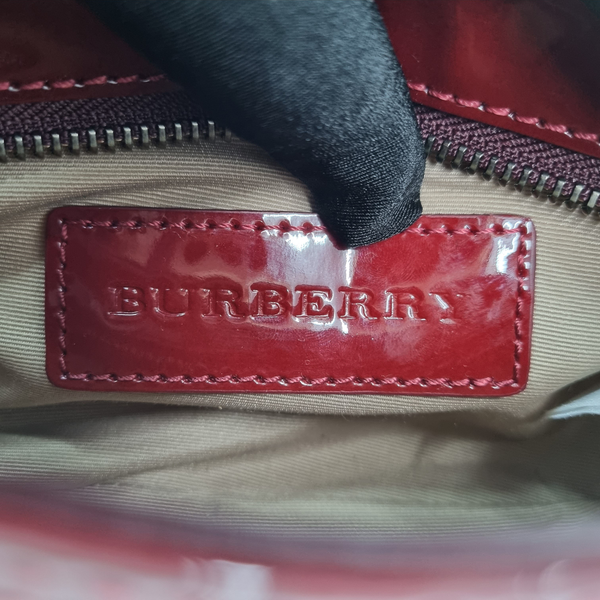 Burberry Pochette Nova Stars Mini Canvas Patent Leather Gunmetal Hw (Berry Red)