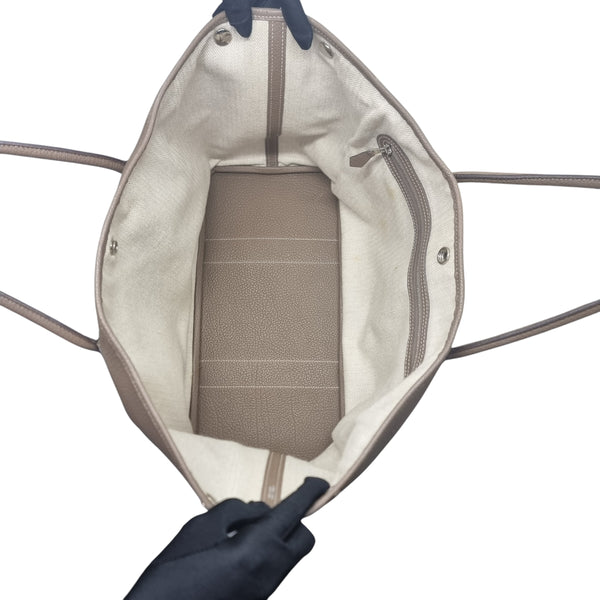 Hermes Garden Party 36 Negonda Pebbled Leather Palladium Coated Hw (Etoupe)