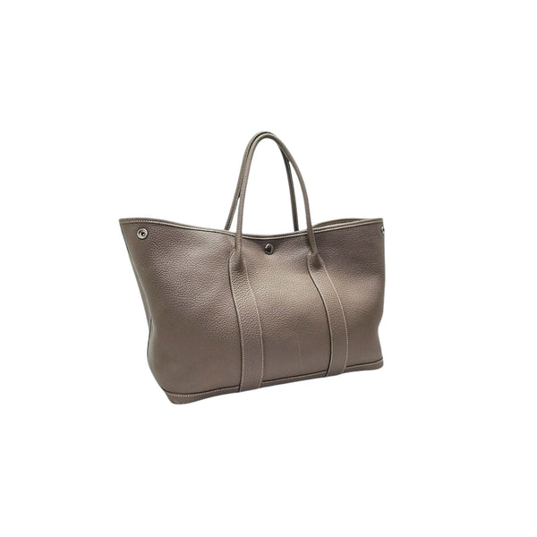 Hermes Garden Party 36 Negonda Pebbled Leather Palladium Coated Hw (Etoupe)