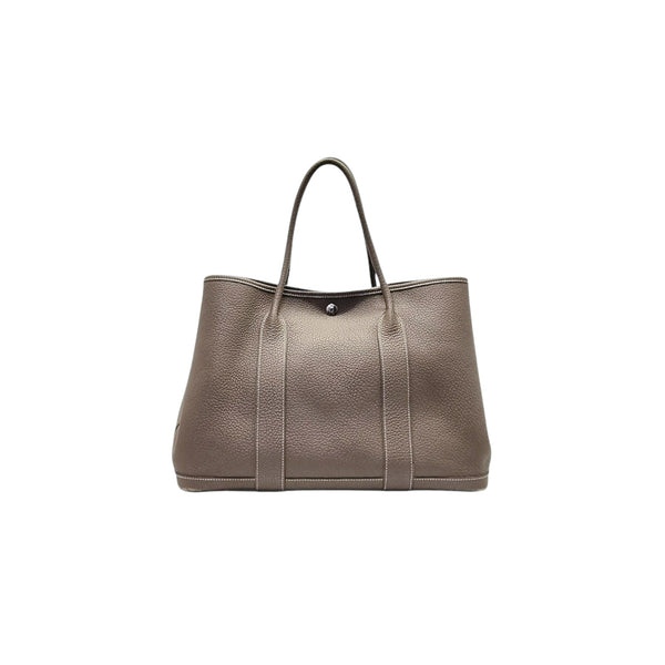 Hermes Garden Party 36 Negonda Pebbled Leather Palladium Coated Hw (Etoupe)