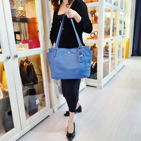 Prada BR4970 Vitello Daino Leather Shoulder Bag Ghw (Cobalto-Blue)