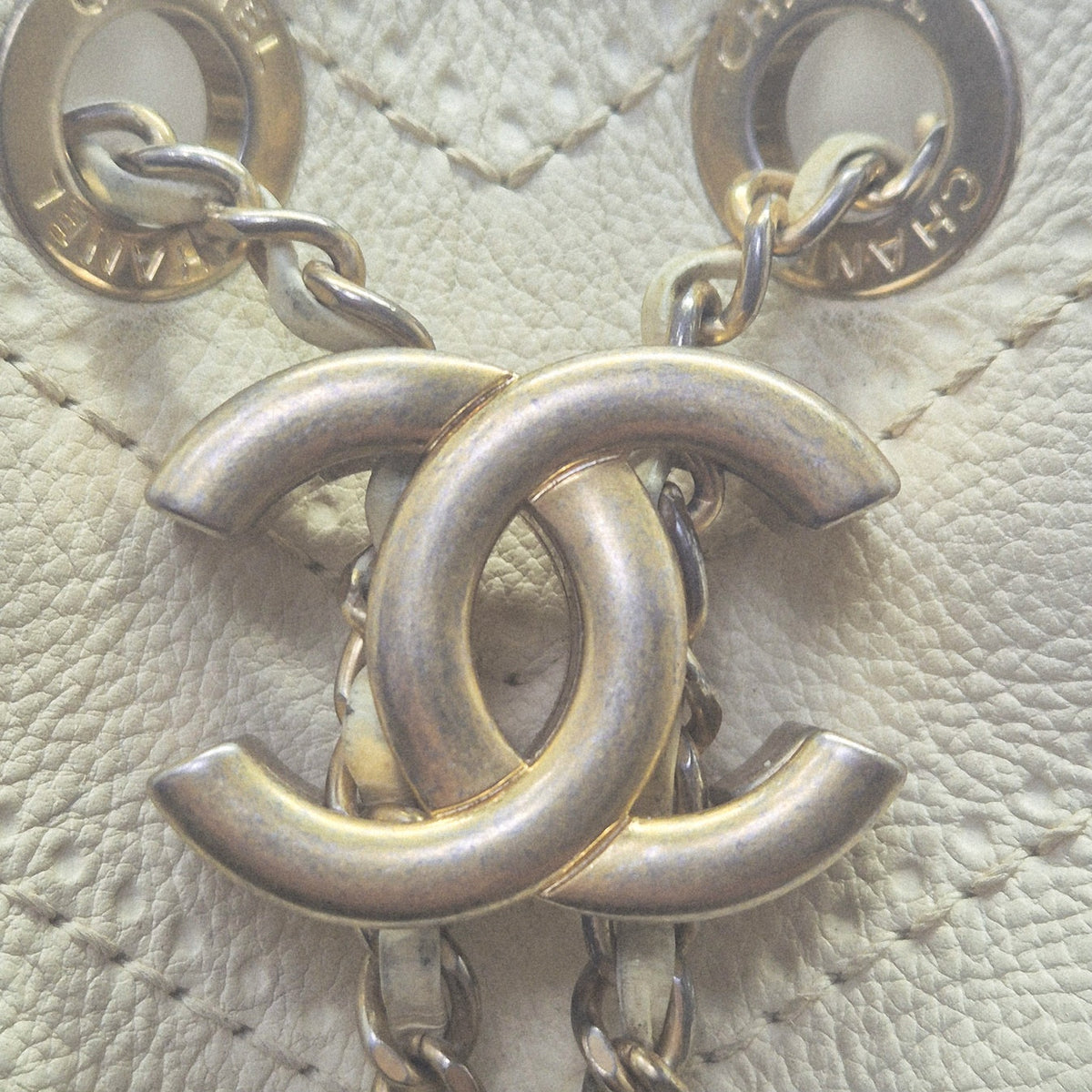 Chanel Chevron Grained Calfskin Drawstring Bucket Bag Ghw (Light Yellow)