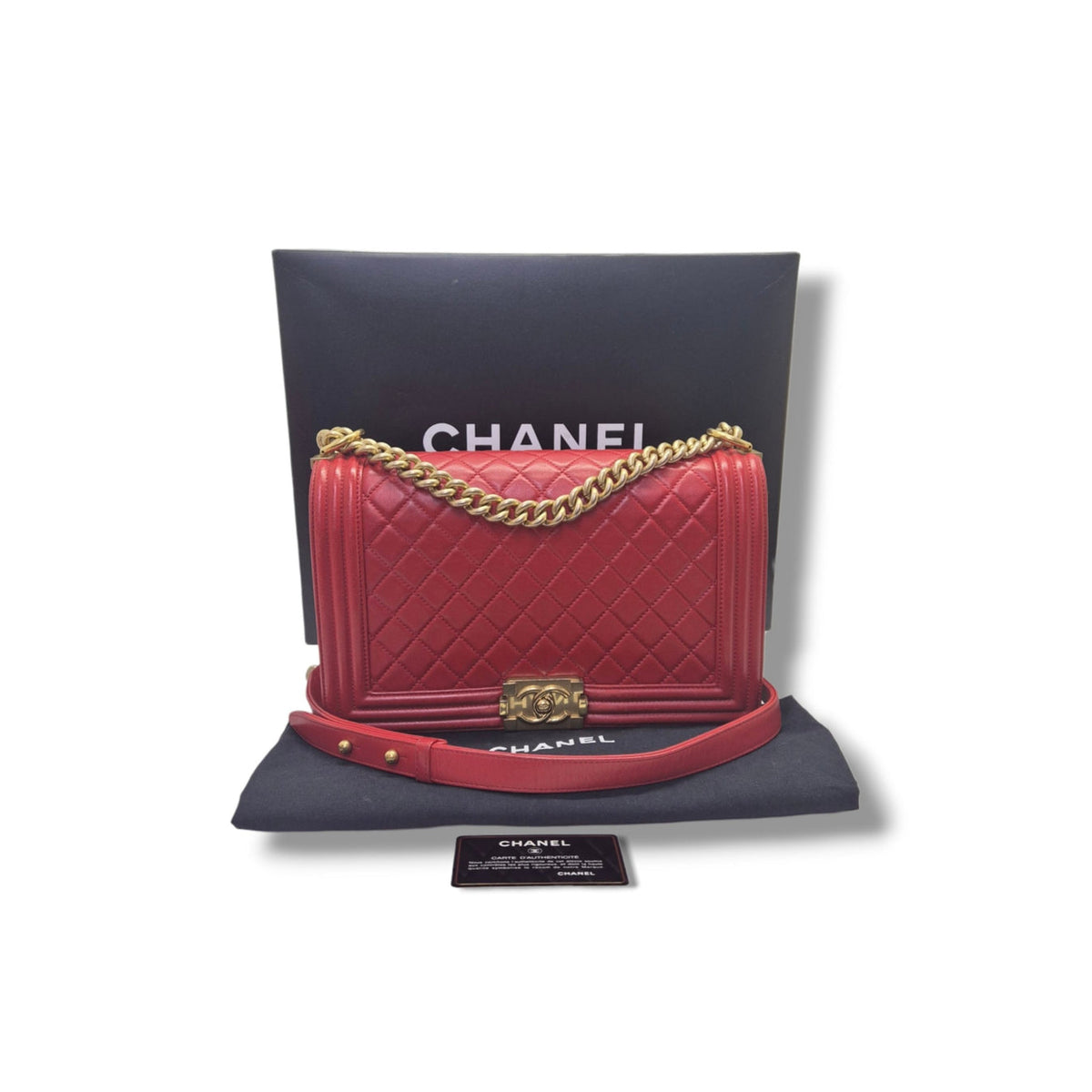 Chanel Boy Large Lambskin Ghw (Red)