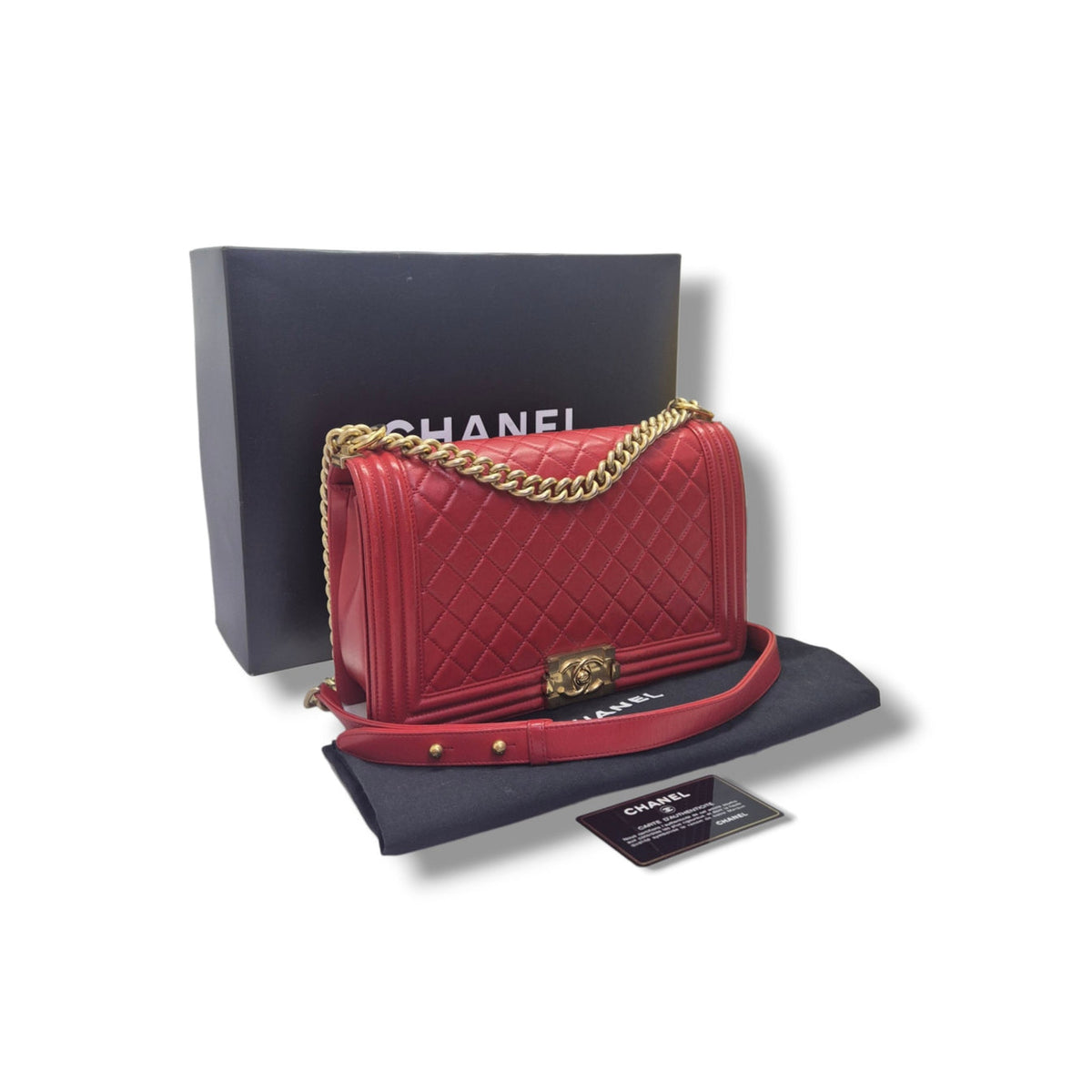 Chanel Boy Large Lambskin Ghw (Red)