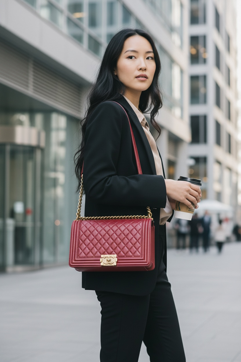 Chanel Boy Large Lambskin Ghw (Red)