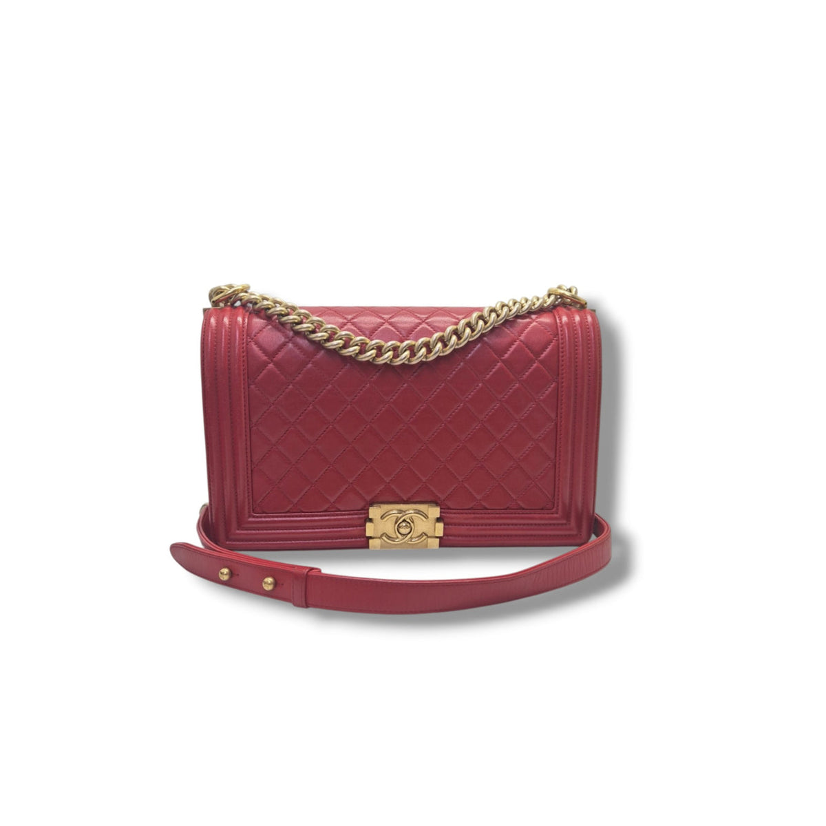Chanel Boy Large Lambskin Ghw (Red)