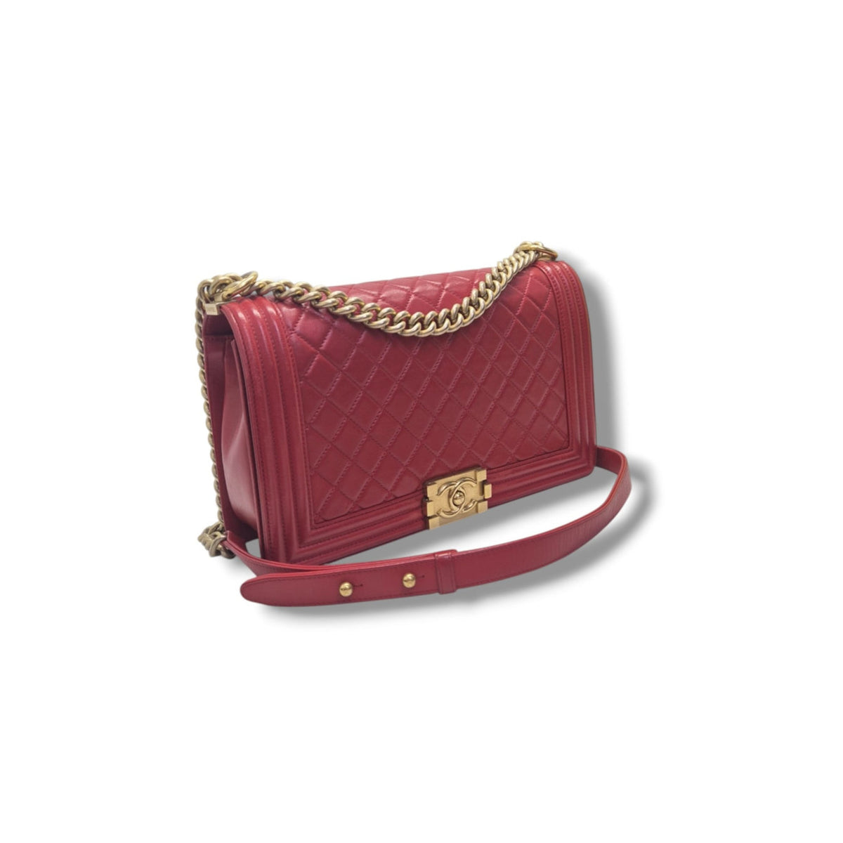 Chanel Boy Large Lambskin Ghw (Red)