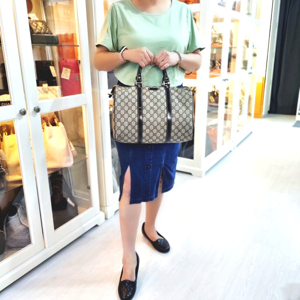 Gucci GG Joy Canvas Boston Bag Ghw (Dark Brown)