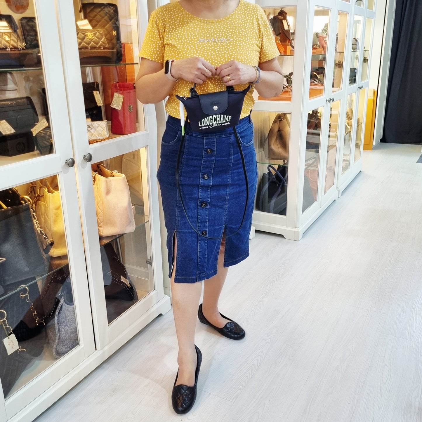 Longchamp Le Pliage Universel Cotton Jersey Pouch W/Handle Shw (Marine/Blue)