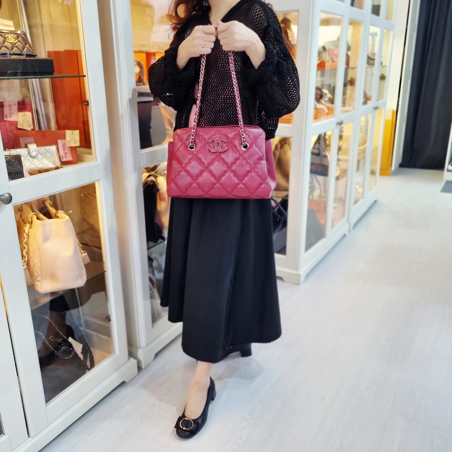 Chanel Hampton Coco Mark Ultra Stitch Leather Shoulder Bag Shw (Red)