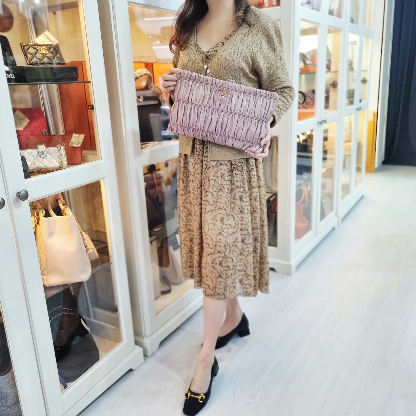 Prada Nappa Gaufre Leather Clutch Ghw (Pink)