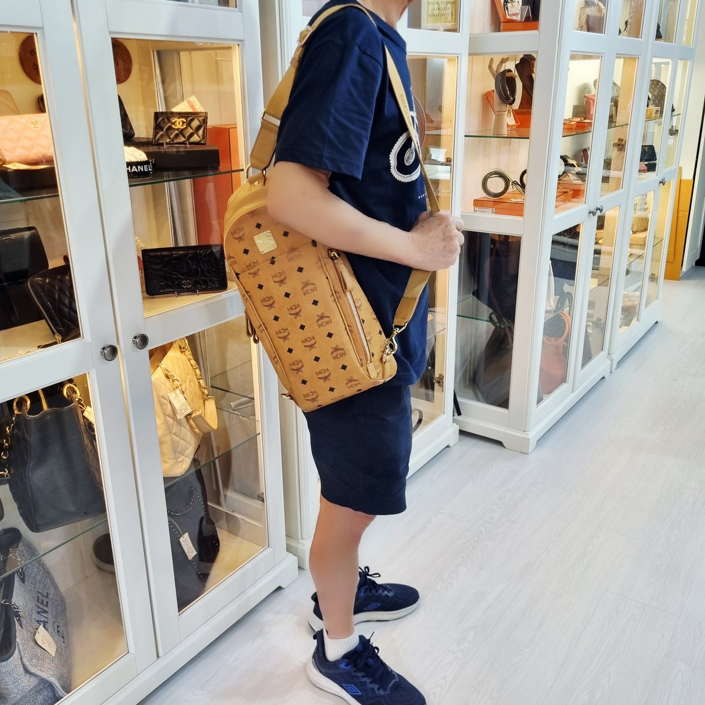 MCM Sling Bag Visetos Monogram Canvas Cognac Ghw