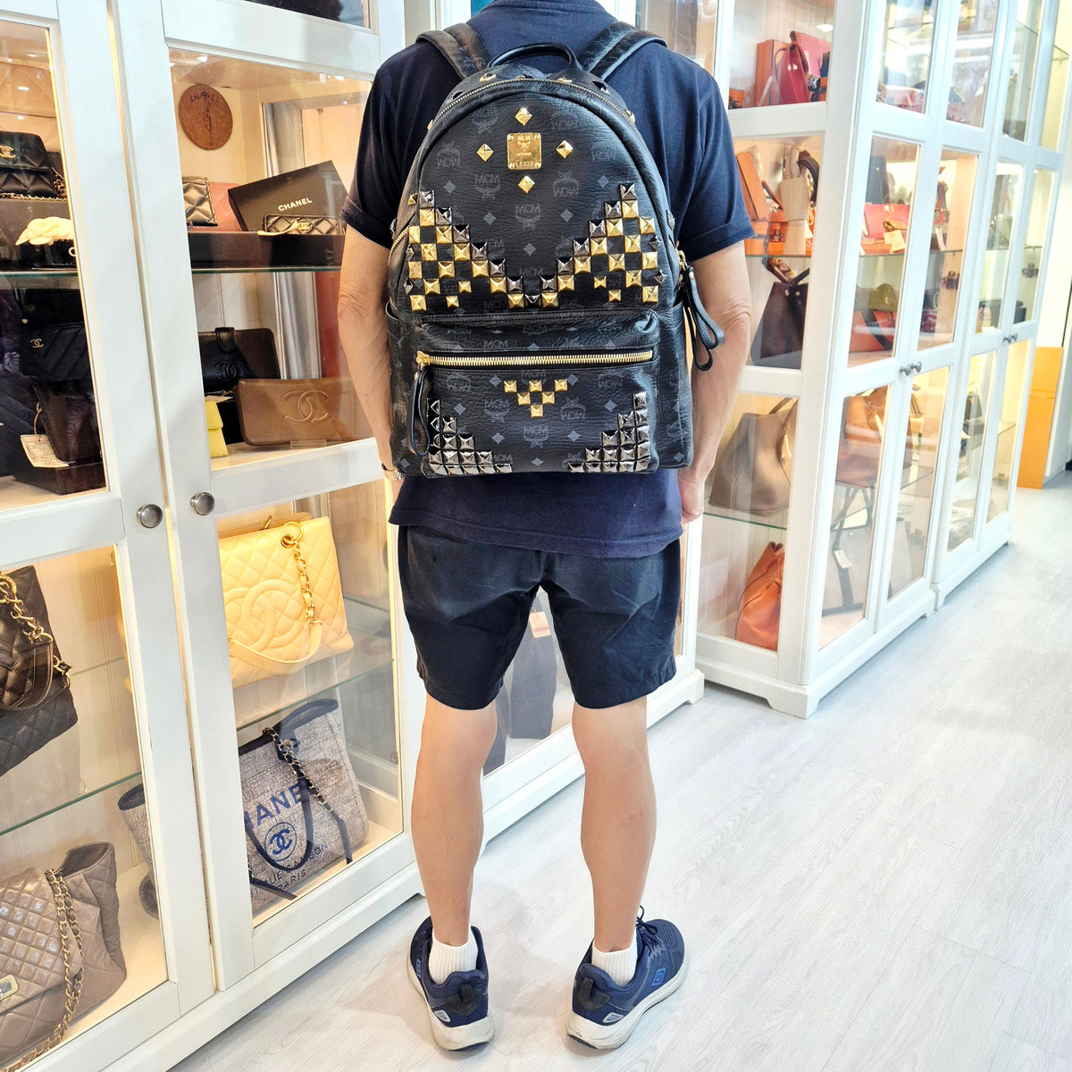 MCM Visetos Stack Studded Leather Backpack Ghw/Shw (Black)